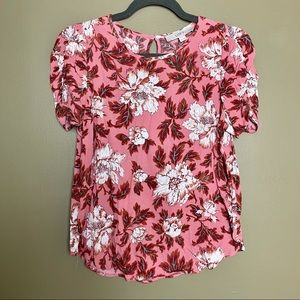 Anne Taylor Loft Petites Floral Coral Pink Blouse